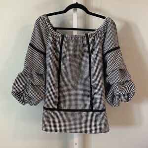 Swagger Black & White Check Blouse with Dramatic Sleeves